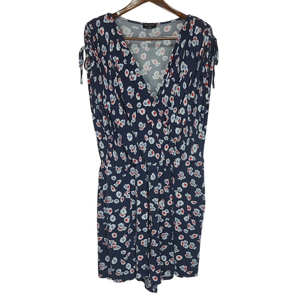 Lane Bryant Romper Short Sleeve Ruched-Shoulder Surplice Shorts Romper SX 22-24